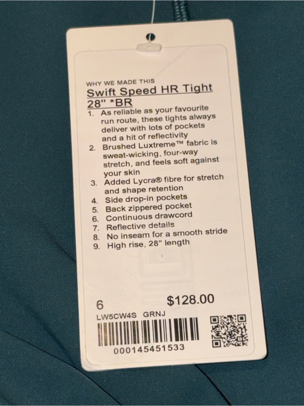 Lululemon Athletica Swift Speed HR 28” Tight Brushed Luxtreme GRNJ NWT size 6 - Picture 10 of 13